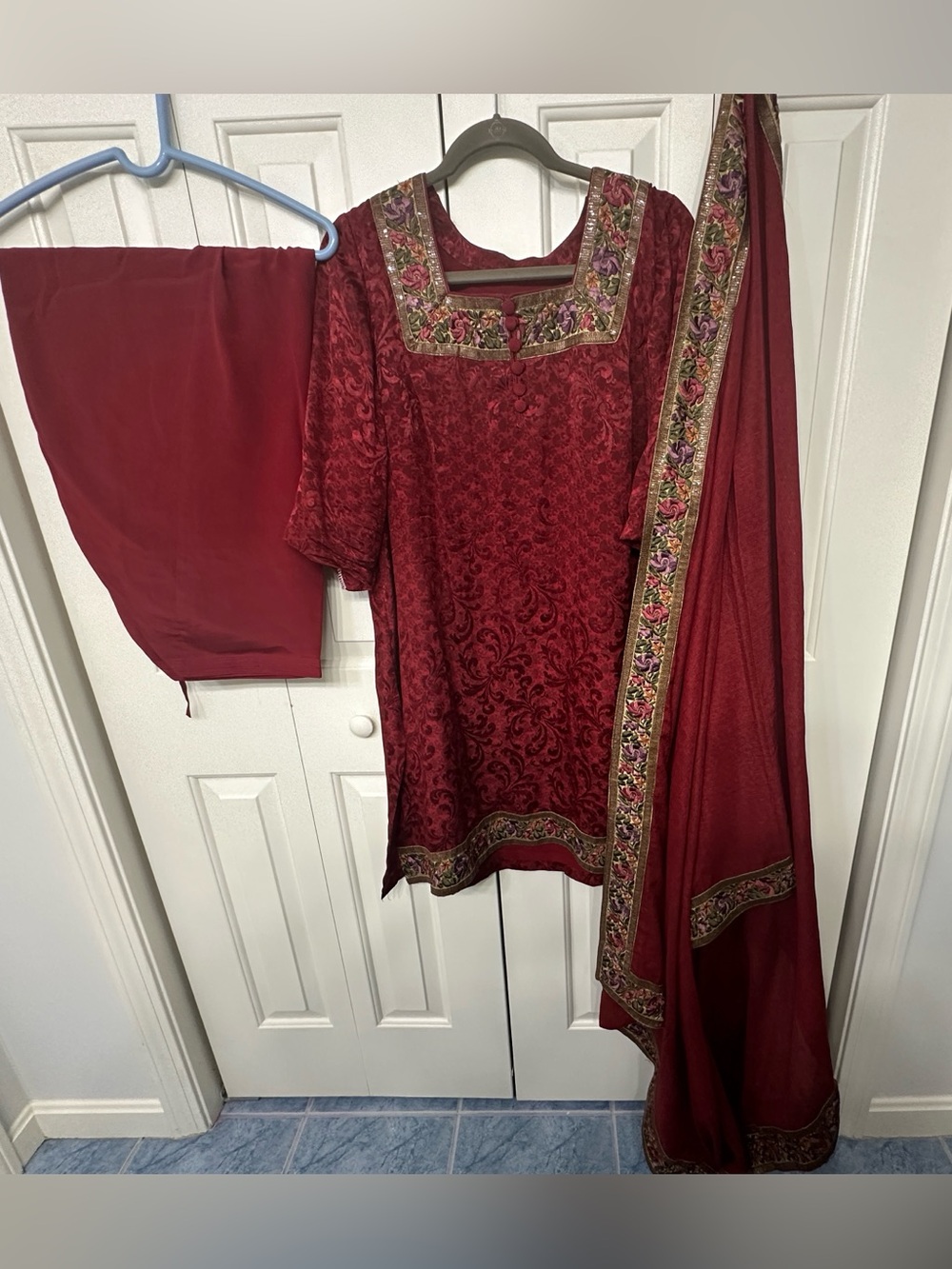 Kashmiri Embroidery on Deep Burgundy Ethnic pure crepe silk Salwaar Kameez 26”